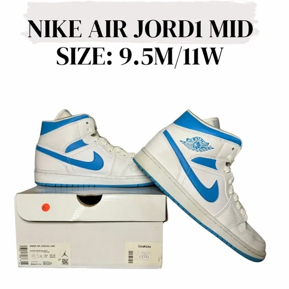Size 9.5M 11W - Air Jordan 1 Mid University Blue Nike Air Jordan 1 Mid University Blue (BQ6472 102) Size 11W  main image 3